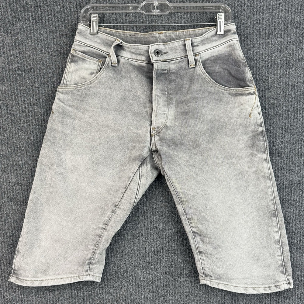 G-Star RAW Denim Shorts Mens 30 Gray Acid Wash Button Fly Bermuda Jorts
